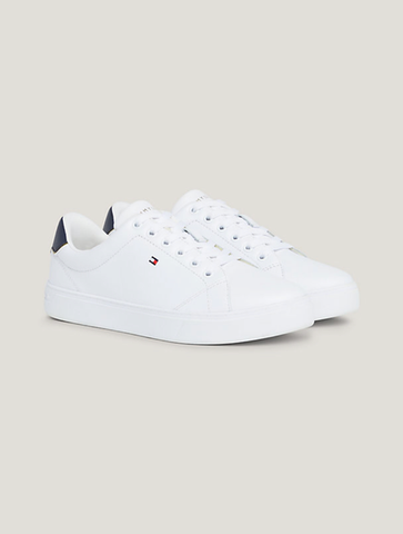 [ Hàng Auth ] Giày hàng hiệu Tommy Hilfiger White Essential Leather Flag Cupsole Trainers  - Trắng