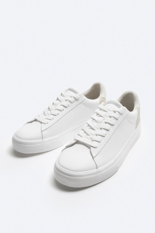 Giày sneaker Zara chính hãng White Cream Classic - Trắng phối be  Dáng cổ điển