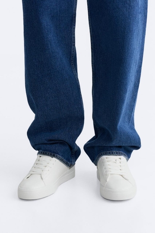 Giày sneaker Zara chính hãng White Cream Classic - Trắng phối be  Dáng cổ điển