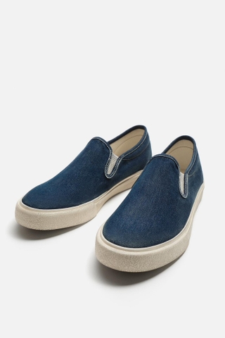 Giày lười Zara chính hãng Xanh Denim Plimsolls - Slip on blue