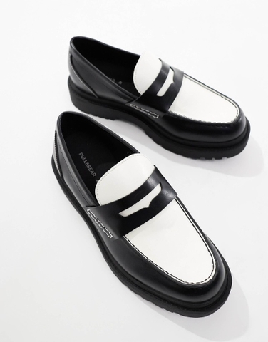 Giày Loafer Pull&Bear chính hãng contrast black and white - Đen
