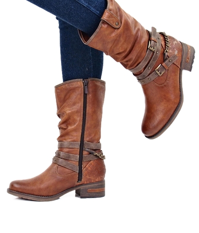 [ Hàng Auth - Full box ] Giày Boots chính hãng Mustang zippered winter - cognac brown - size 37