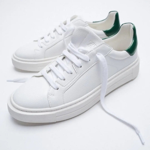 Giày sneaker Zara chính hãng Back Contrast Sneakers Women white - Trắng xanh