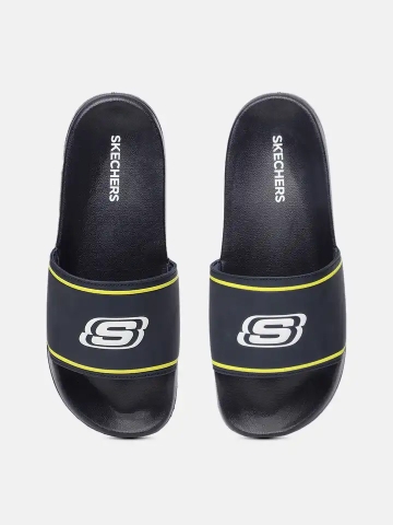 Dép Skechers chính hãng Side Lines 2.0 Retalic Slides Navy - Xanh