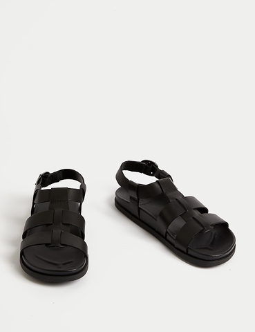 Giày Sandals Marks and Spencer M&S London chính hãng - Leather Ankle Strap Footbed Sandals  All Black - Đen