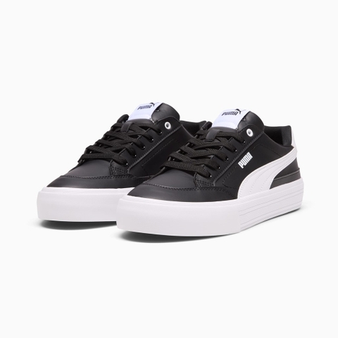 Giày thể thao sneaker Puma chính hãng Court Classic Vulcanised Unisex Leather Black White - Da đen trắng