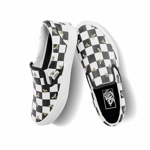 Giày Vans chính hãng Slip on Checker Bee Black white
