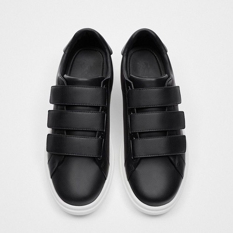 Giày sneaker Zara chính hãng Quai dán Velcro Đen Da - Black Leather