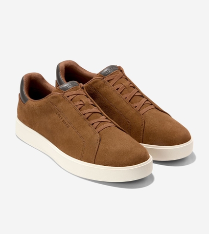 Giày hiệu Cole Haan chính hãng GrandPro Luxe Slip-On Sneakers Suede Brown Raven Ivory  - Nâu đen Da lộn