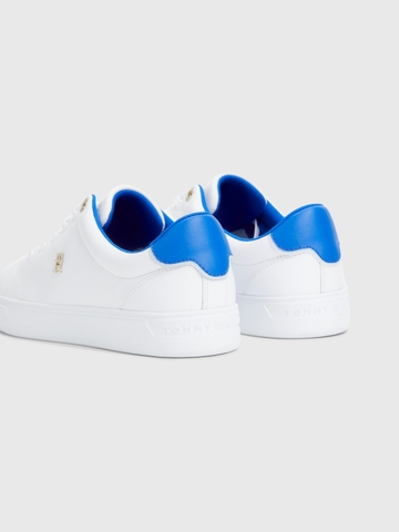 [ Hàng Auth ] Giày hàng hiệu Tommy Hilfiger Elevated Essential Leather Monogram Court Trainers Blue White - Trắng xanh