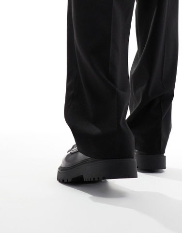 Giày Loafer Pull&Bear chính hãng contrast black and white - Đen