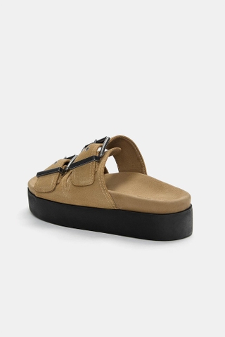 Dép Pull&Bear chính hãng Chunky leather sandals with buckles Đế cao Da bò