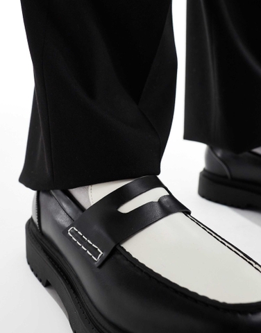 Giày Loafer Pull&Bear chính hãng contrast black and white - Đen