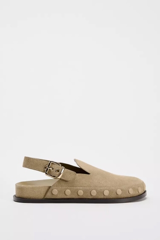 Giày Zara chính hãng Split Suede Studded Clogs - Da lộn