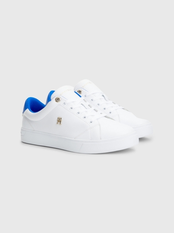 [ Hàng Auth ] Giày hàng hiệu Tommy Hilfiger Elevated Essential Leather Monogram Court Trainers Blue White - Trắng xanh