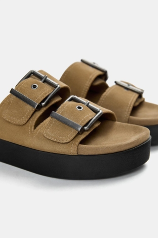 Dép Pull&Bear chính hãng Chunky leather sandals with buckles Đế cao Da bò