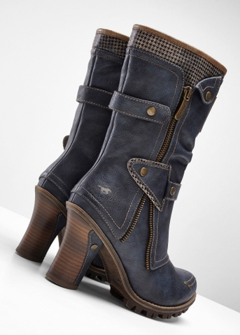 [ Hàng Auth - Full box ] Giày Boots chính hãng Mustang Faux Leather Cone Heeled Calf size 37