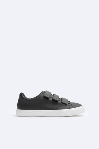 Giày sneaker Zara chính hãng Quai dán Velcro Đen Da - Black Leather