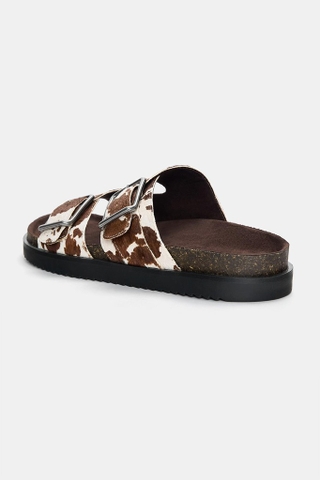 Dép Pull&Bear chính hãng Cow leather sandals with buckle - Nâu