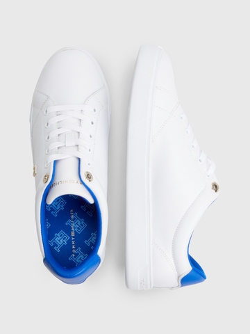 [ Hàng Auth ] Giày hàng hiệu Tommy Hilfiger Elevated Essential Leather Monogram Court Trainers Blue White - Trắng xanh