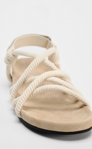 Giày sandals Zara chính hãng bệt quai dây màu kem