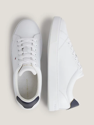 [ Hàng Auth ] Giày hàng hiệu Tommy Hilfiger White Essential Leather Flag Cupsole Trainers  - Trắng