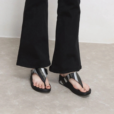 Dép xỏ ngón FitFlop chính hãng LOTTIE  Rainbow Patchwork Toe-Posts - 2 màu Đen và Hồng - size 36 37 38 39 40