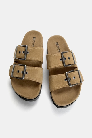 Dép Pull&Bear chính hãng Chunky leather sandals with buckles Đế cao Da bò