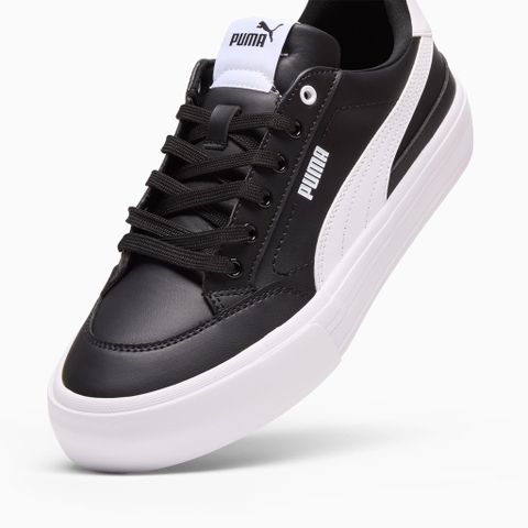 Giày thể thao sneaker Puma chính hãng Court Classic Vulcanised Unisex Leather Black White - Da đen trắng