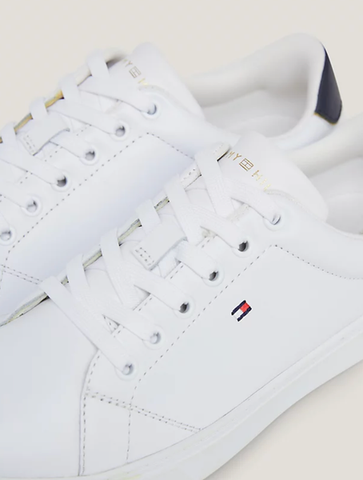 [ Hàng Auth ] Giày hàng hiệu Tommy Hilfiger White Essential Leather Flag Cupsole Trainers  - Trắng