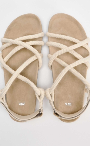 Giày sandals Zara chính hãng bệt quai dây màu kem