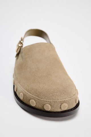 Giày Zara chính hãng Split Suede Studded Clogs - Da lộn
