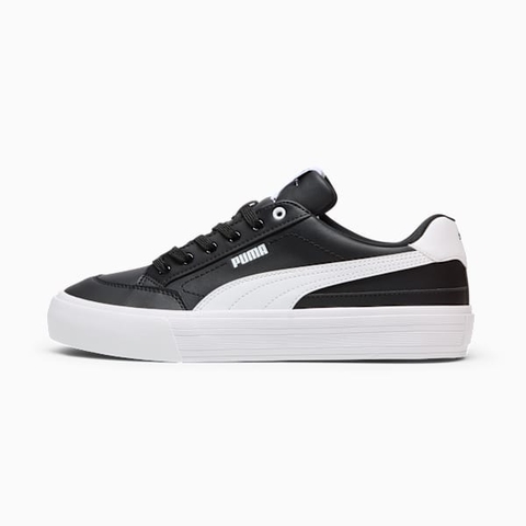 Giày thể thao sneaker Puma chính hãng Court Classic Vulcanised Unisex Leather Black White - Da đen trắng