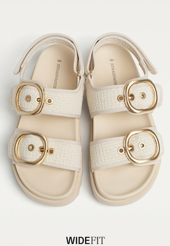 Giày Sandal Stradivarius chính hãng WIDE FIT WOMEN'S FLAT - Sandals - white