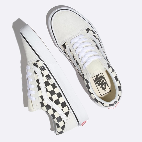 Giày Vans chính hãng Old Skool Checkerboard White - Trắng kem