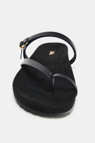 Giày Sandals Zara chính hãng Flat Leathet Strap Black - Đen