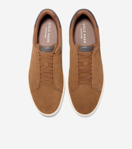 Giày hiệu Cole Haan chính hãng GrandPro Luxe Slip-On Sneakers Suede Brown Raven Ivory  - Nâu đen Da lộn