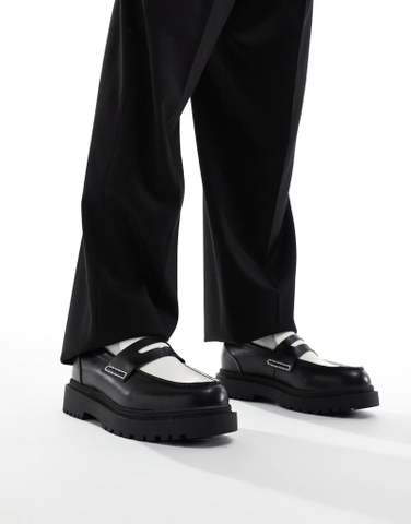 Giày Loafer Pull&Bear chính hãng contrast black and white - Đen