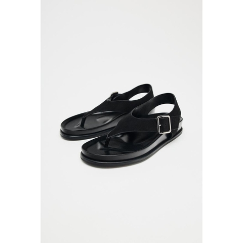 Giày chính hãng Zara SUEDE FLAT SANDALS black - đen