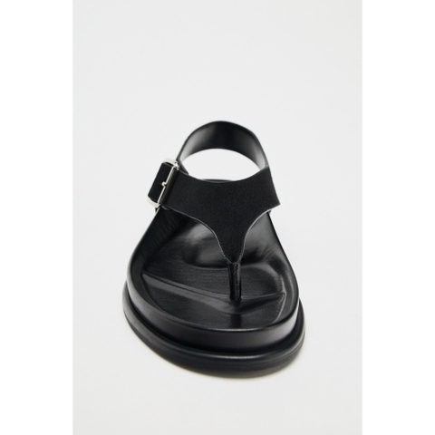 Giày chính hãng Zara SUEDE FLAT SANDALS black - đen
