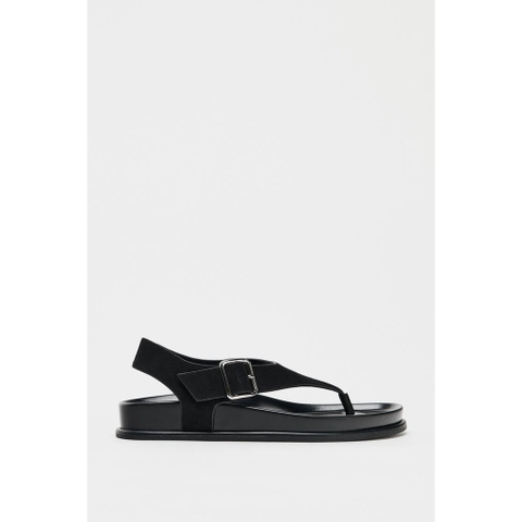 Giày chính hãng Zara SUEDE FLAT SANDALS black - đen