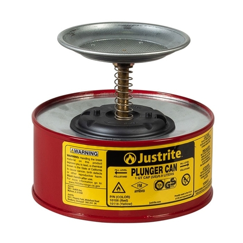 10108 JUSTRITE Bình rót nhấn piston bằng thép 1L, lưới chắn lửa đục lỗ, màu đỏ