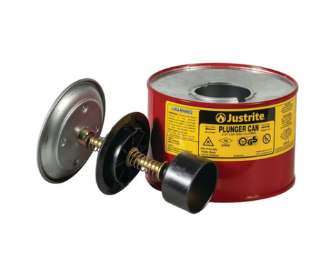 10208 JUSTRITE Bình rót nhấn piston bằng thép 2L, lưới chắn lửa đục lỗ, màu đỏ