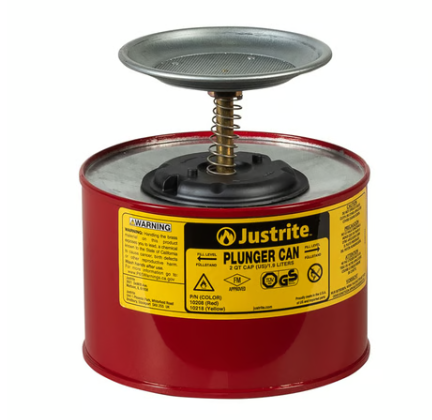 10208 JUSTRITE Bình rót nhấn piston bằng thép 2L, lưới chắn lửa đục lỗ, màu đỏ