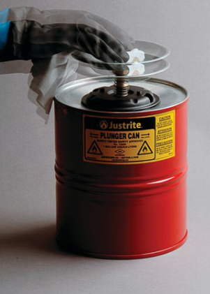 10308 JUSTRITE Bình rót nhấn piston bằng thép 1 gallon, lưới chắn lửa đục lỗ, màu đỏ