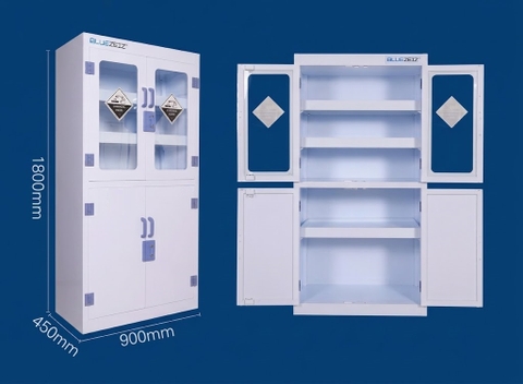 Tủ đựng hóa chất chống ăn mòn nhựa PP, 2 cánh kính, 2 cánh kín BLUEZEIZ - BluePPC-2S2G 