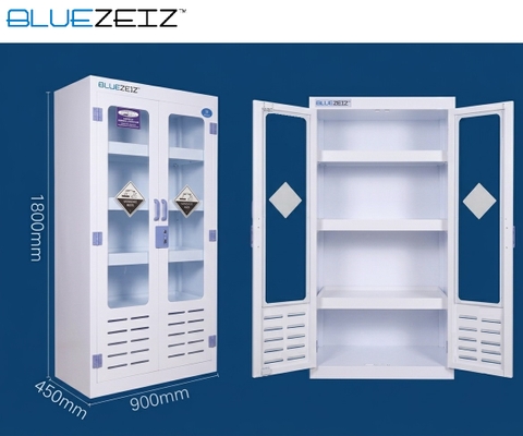 Tủ đựng hóa chất chống ăn mòn nhựa PP, 2 cánh kính lớn BLUEZEIZ - BluePPC-2GW 