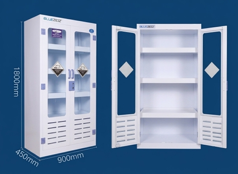 Tủ đựng hóa chất chống ăn mòn nhựa PP, 2 cánh kính lớn BLUEZEIZ - BluePPC-2GW 