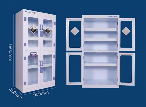 Tủ đựng hóa chất chống ăn mòn nhựa PP, 4 cánh kính BLUEZEIZ - BluePPC-4GW 