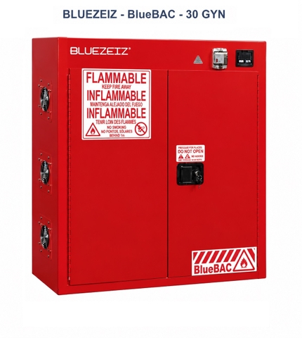 Tủ sạc pin lithium chống cháy thông minh 30 gallon- báo khói và thông gió tự động BLUEZEIZ BlueBAC-30-GYN